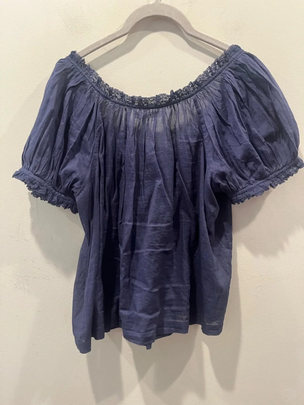 Doen Frederica Floral Embroidered Organic Cotton Voile Top in Blue, XXS - Picture 6 of 6